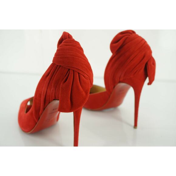 Christian Louboutin Red Suede Barbara Bow Heels d'Orsay Pumps Size 39.5 NIB - Picture 6 of 12
